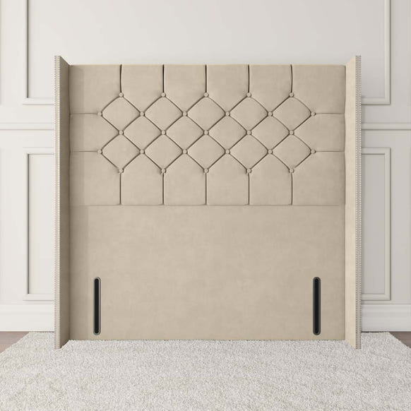 Paris Wingback Floor Standing Headboard - Cream Plush Velvet