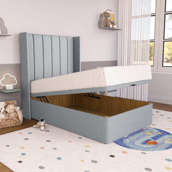 Prague Kids Wingback Ottoman Divan Bed - Silver Linoso