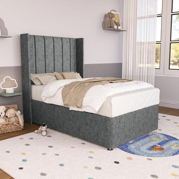 Prague Kids Wingback Divan Bed - Charcoal Chenille
