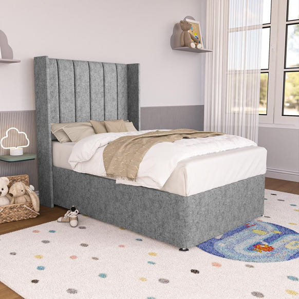 Prague Kids Wingback Divan Bed - Silver Chenille