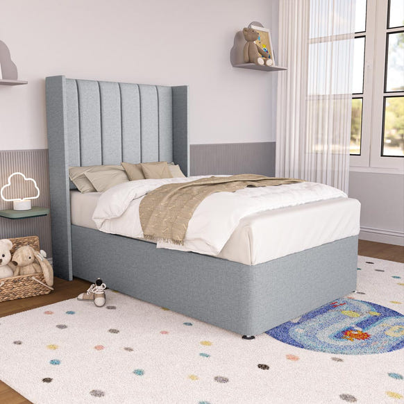 Prague Kids Wingback Divan Bed - Silver Linoso