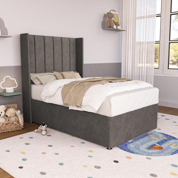 Prague Kids Wingback Divan Bed - Slate Grey Naples