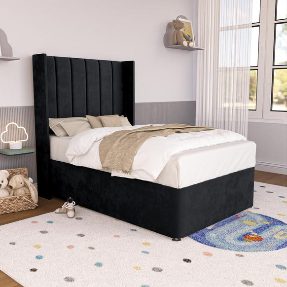 Prague Kids Wingback Divan Bed - Black Plush Velvet
