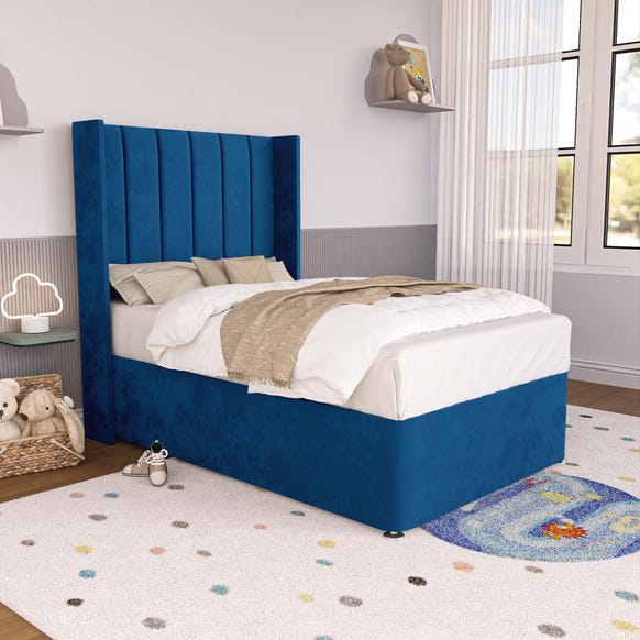 Prague Kids Wingback Divan Bed - Blue Plush Velvet