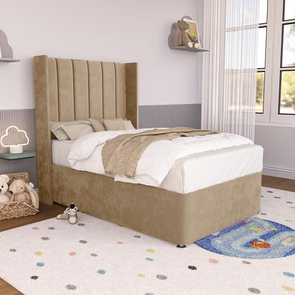 Prague Kids Wingback Divan Bed - Mink Plush Velvet