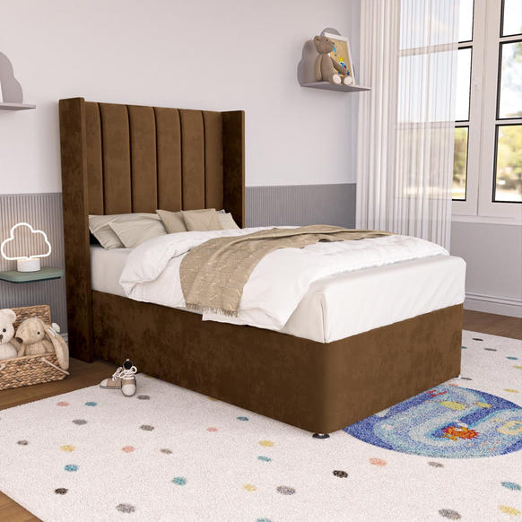 Prague Kids Wingback Divan Bed - Mocca Plush Velvet