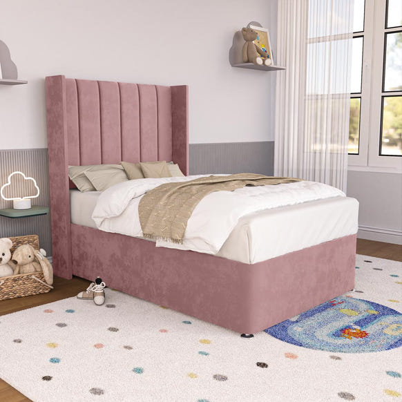Prague Kids Wingback Divan Bed - Pink Plush Velvet