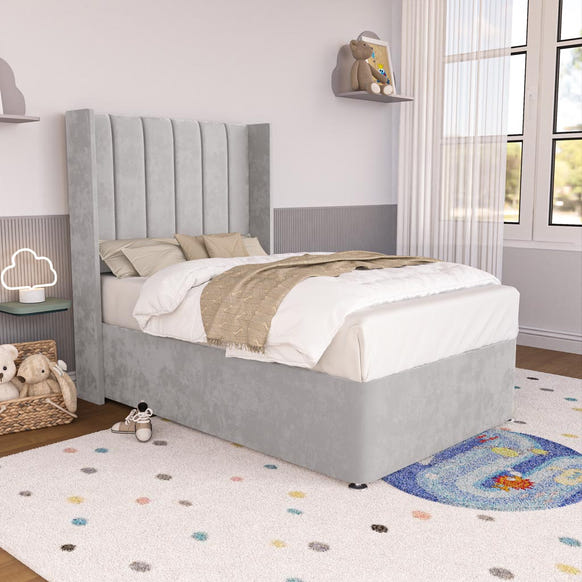 Prague Kids Wingback Divan Bed - Silver Plush Velvet