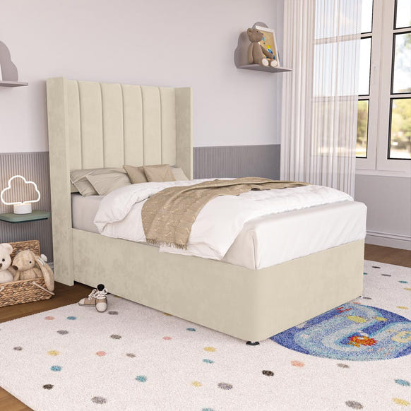 Prague Kids Wingback Divan Bed - Cream Plush Velvet