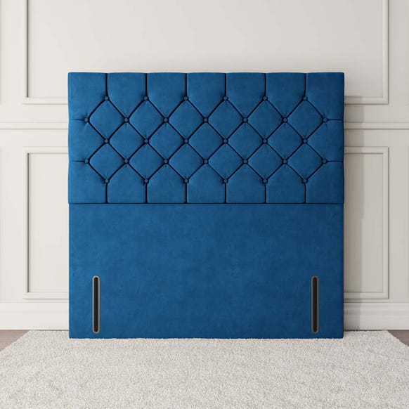 Seville Chesterfield Floor Standing Headboard - Blue Plush Velvet