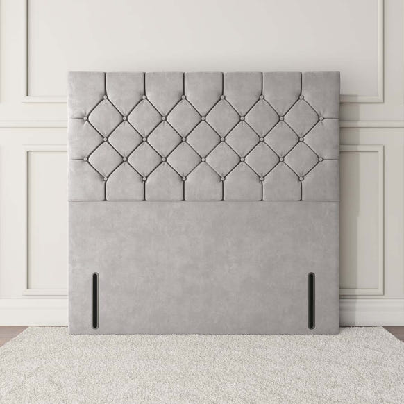 Seville Chesterfield Floor Standing Headboard - Silver Plush Velvet