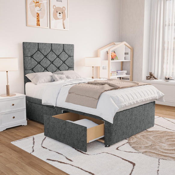Seville Kids Chesterfield Divan Bed - Charcoal Chenille