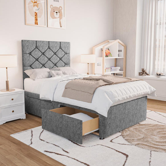 Seville Kids Chesterfield Divan Bed - Silver Chenille