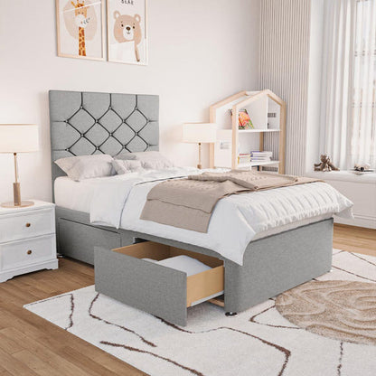 Seville Kids Chesterfield Divan Bed - Silver Linoso