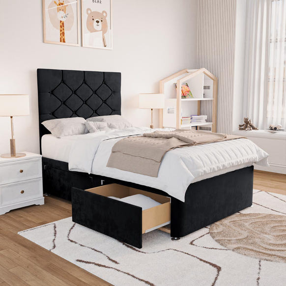 Seville Kids Chesterfield Divan Bed - Black Plush Velvet
