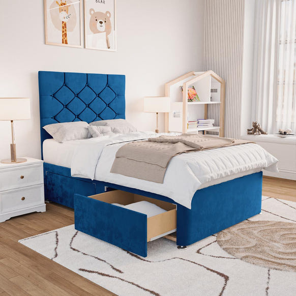 Seville Kids Chesterfield Divan Bed - Blue Plush Velvet