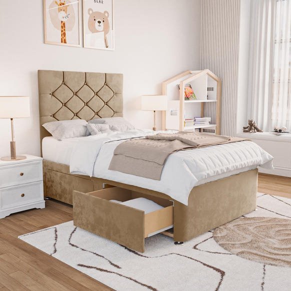 Seville Kids Chesterfield Divan Bed - Mink Plush Velvet