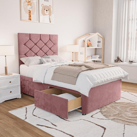 Seville Kids Chesterfield Divan Bed - Pink Plush Velvet