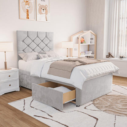 Seville Kids Chesterfield Divan Bed - Silver Plush Velvet