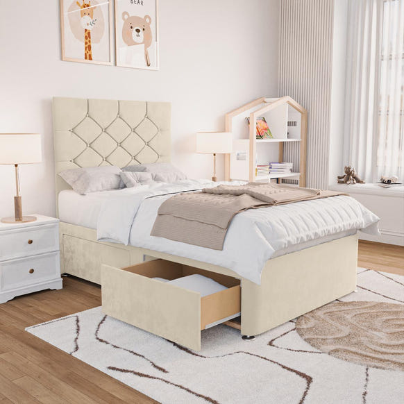 Seville Kids Chesterfield Divan Bed - Cream Plush Velvet