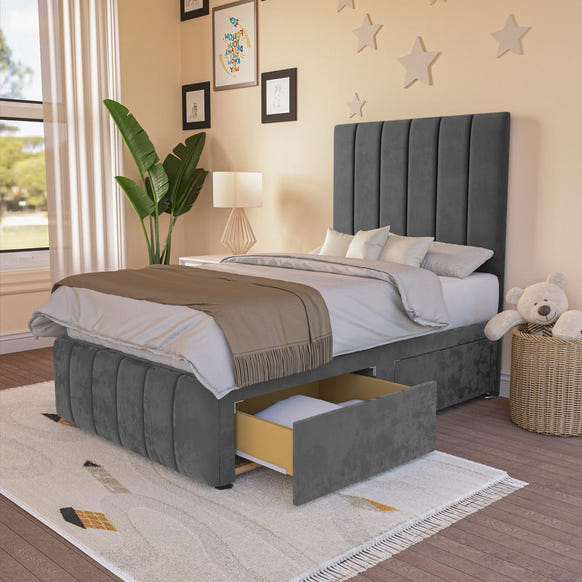 Sydney Kids Divan Bed - Steel Plush Velvet