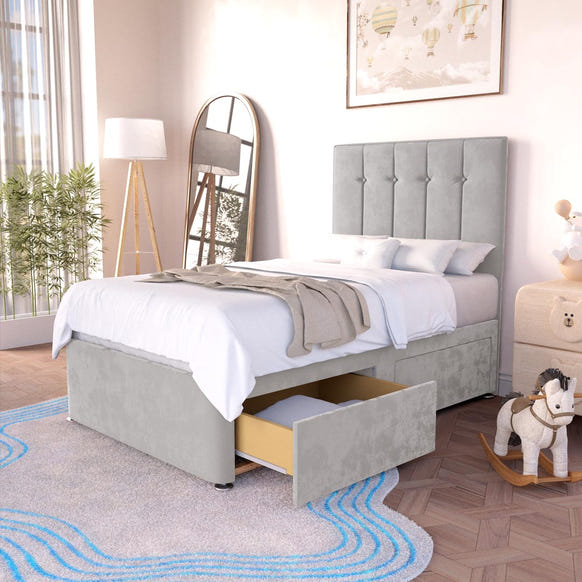 Prague Kids Divan Bed - Silver Plush Velvet