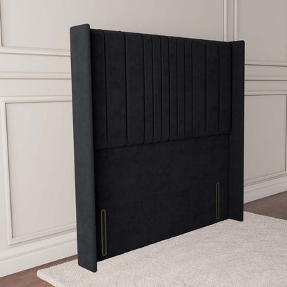 Cambridge Wingback Floor Standing Headboard - Black Plush Velvet