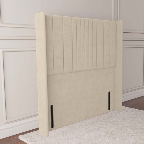 Cambridge Wingback Floor Standing Headboard - Cream Plush Velvet