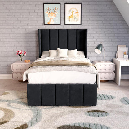 Cidra Kids Wingback Divan Bed - Black Plush Velvet