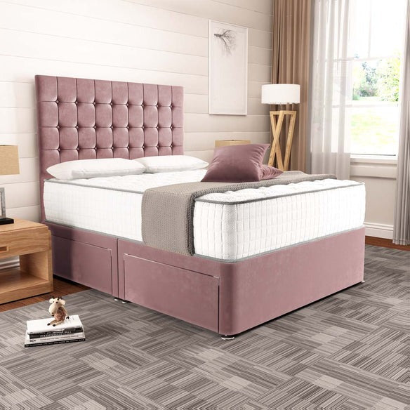 Kingston Divan Bed - Pink Plush Velvet