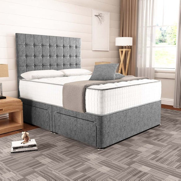 Kingston Divan Bed - Silver Chenille
