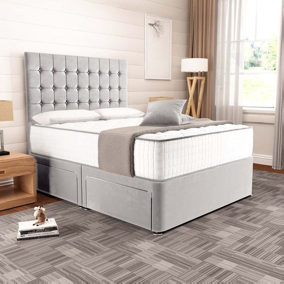 Kingston Divan Bed - Silver Plush Velvet