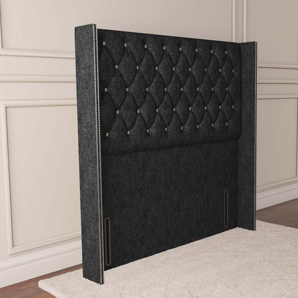 Luxor Wingback Floor Standing Headboard - Black Chenille