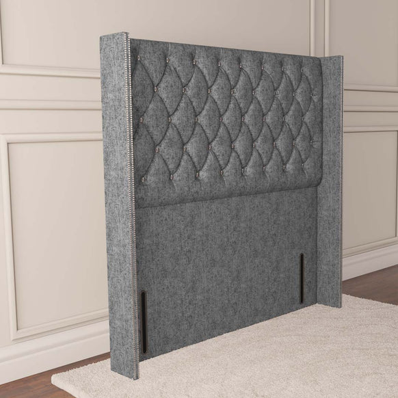 Luxor Wingback Floor Standing Headboard - Silver Chenille