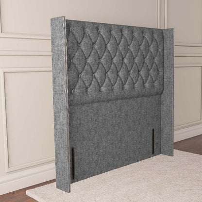 Luxor Wingback Floor Standing Headboard - Silver Chenille