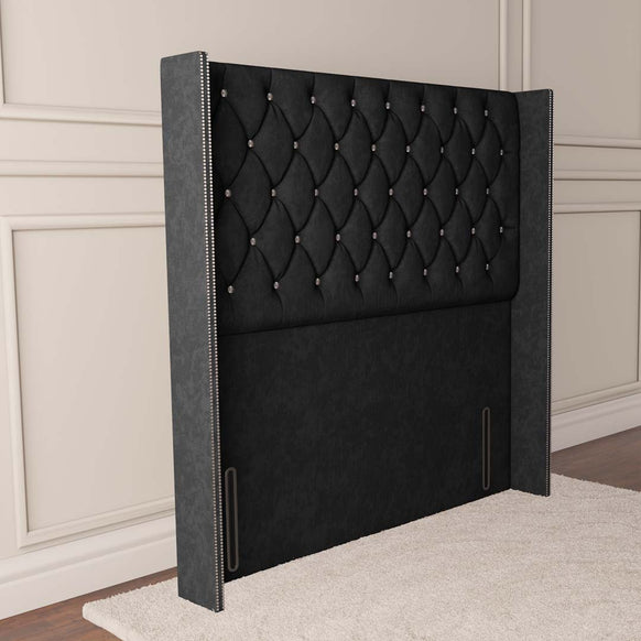 Luxor Wingback Floor Standing Headboard - Black Naples