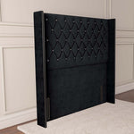 Luxor Wingback Floor Standing Headboard - Black Plush Velvet
