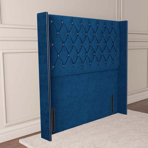 Luxor Wingback Floor Standing Headboard - Blue Plush Velvet