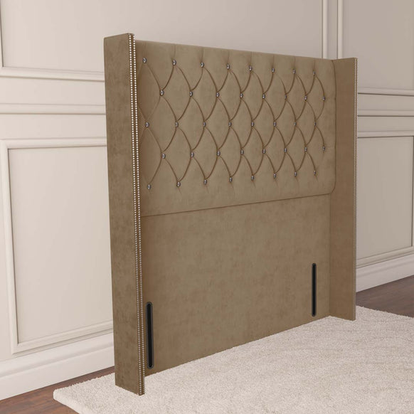 Luxor Wingback Floor Standing Headboard - Mink Plush Velvet