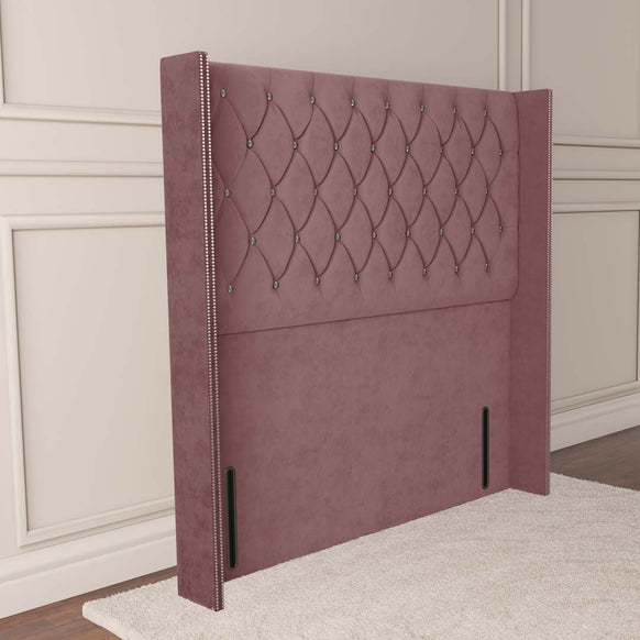 Luxor Wingback Floor Standing Headboard - Pink Plush Velvet
