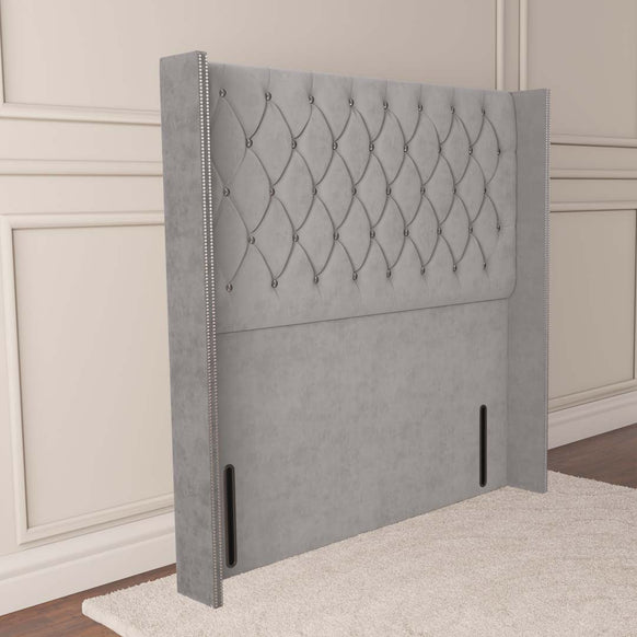 Luxor Wingback Floor Standing Headboard - Silver Plush Velvet