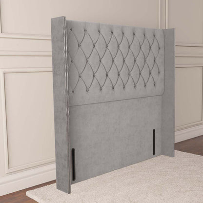 Luxor Wingback Floor Standing Headboard - Silver Plush Velvet