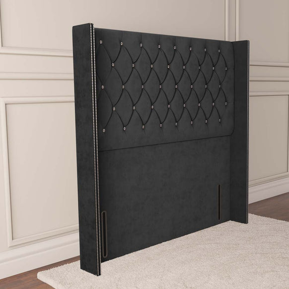 Luxor Wingback Floor Standing Headboard - Steel Plush Velvet