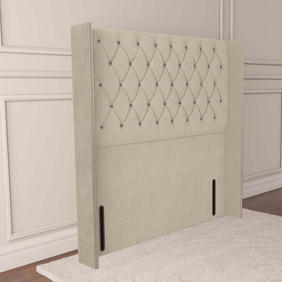 Luxor Wingback Floor Standing Headboard - Cream Plush Velvet
