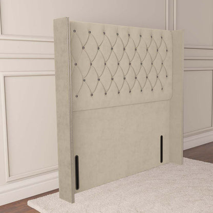 Luxor Wingback Floor Standing Headboard - Cream Plush Velvet