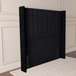 Prague Wingback Floor Standing Headboard - Black Plush Velvet