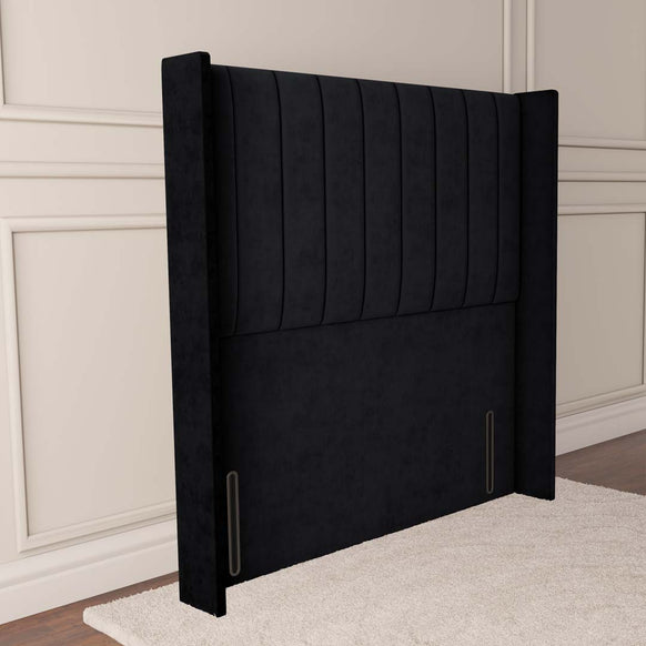 Prague Wingback Floor Standing Headboard - Black Plush Velvet