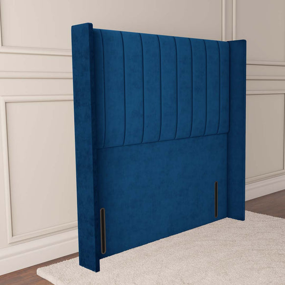 Prague Wingback Floor Standing Headboard - Blue Plush Velvet