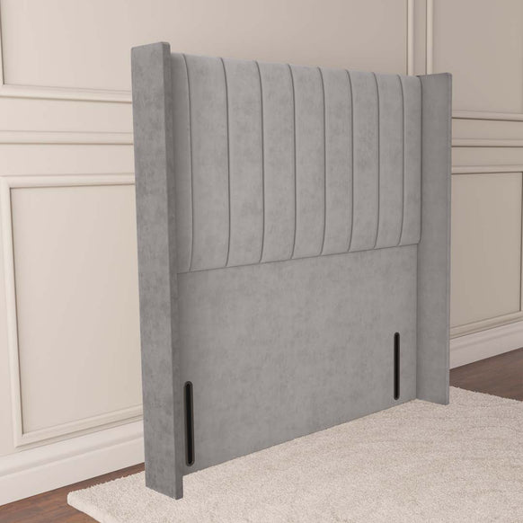 Prague Wingback Floor Standing Headboard - Silver Plush Velvet