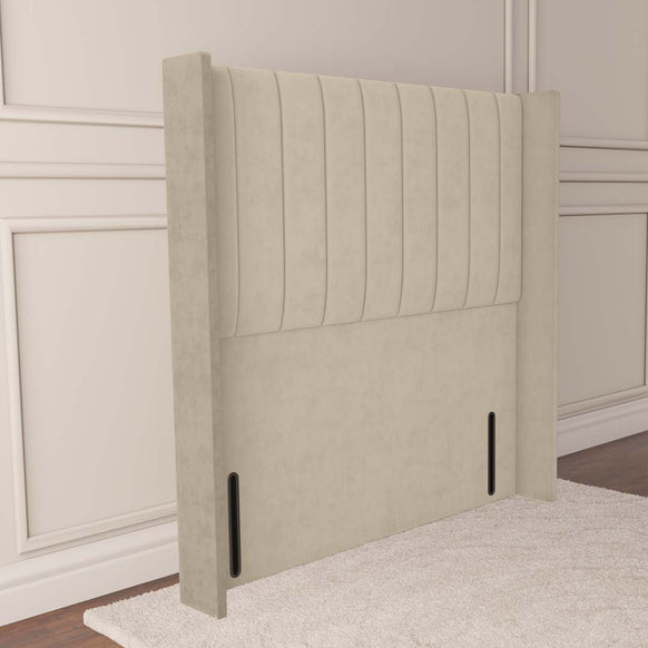 Prague Wingback Floor Standing Headboard - Cream Plush Velvet